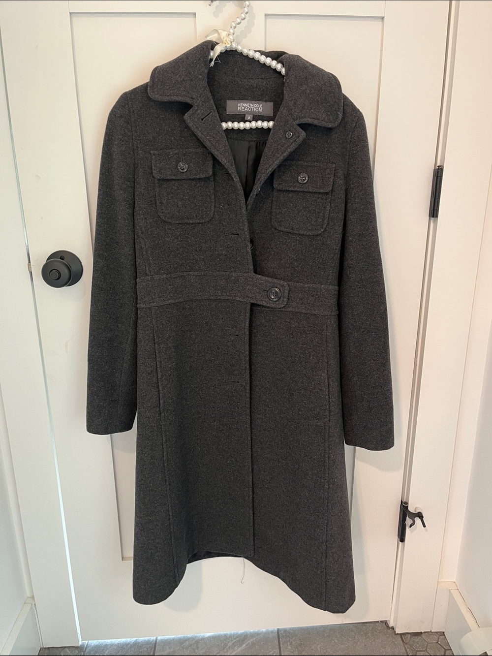 Vintage Kenneth Cole Reaction Charcoal Gray Wool-Blend Pea Coat